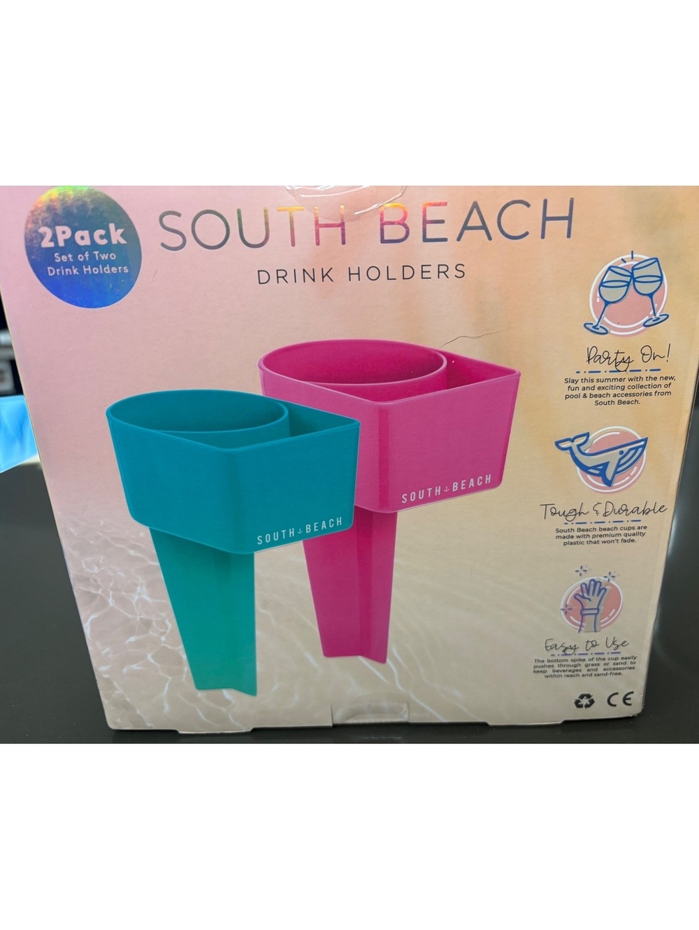 South Beach 2 Pack Drink Holders with Phone Holder - Pink and Turquoise